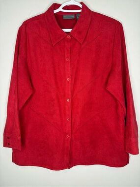 Relativity Suede Red Button-Up Shirt Jacket Women's XL